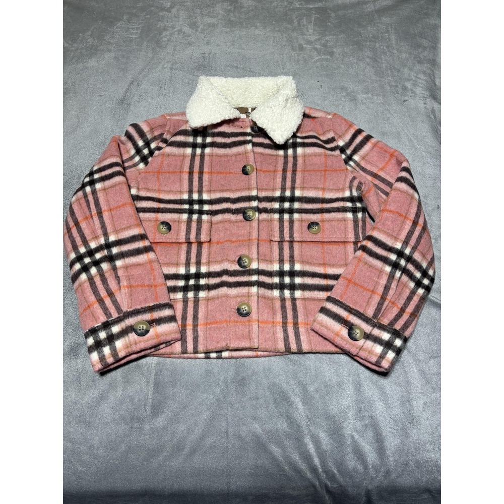 Sundance Edith Jacket Small Pink Plaid Sherpa Collar Button Front Lined Cozy
